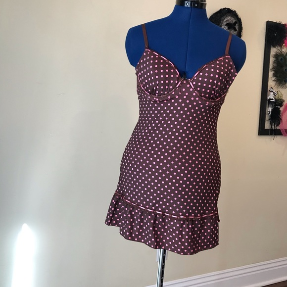 NWT Rampage Intimates Choco-Brn & Pink P-Dot Slip - Picture 8 of 11